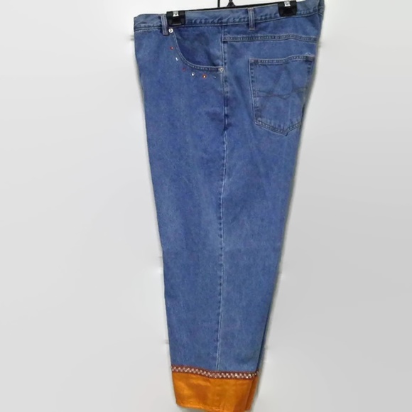 Adriana Sport Denim - Rhinestone Jeans with Orange Satin Hem, 22W